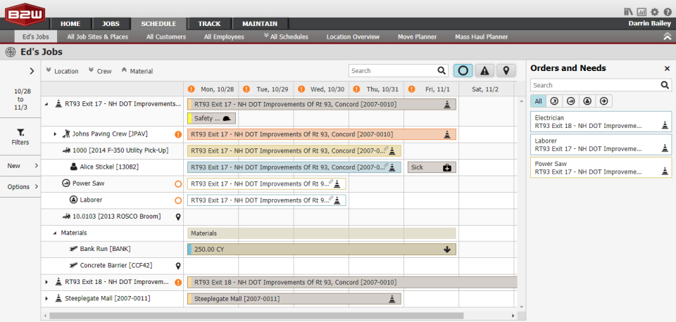 screenshot of B2W Schedule